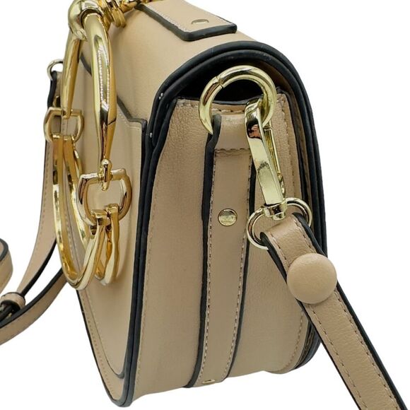 Chloe Style Crossbody Ring Bag-Beige Vegan Leather Gold Hardware - Picture 2 of 16